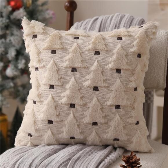Christmas Pillow Covers Set of 2 18x18 Inch Soft Plush Xmas Tree Throw Decor - Picture 3 of 7